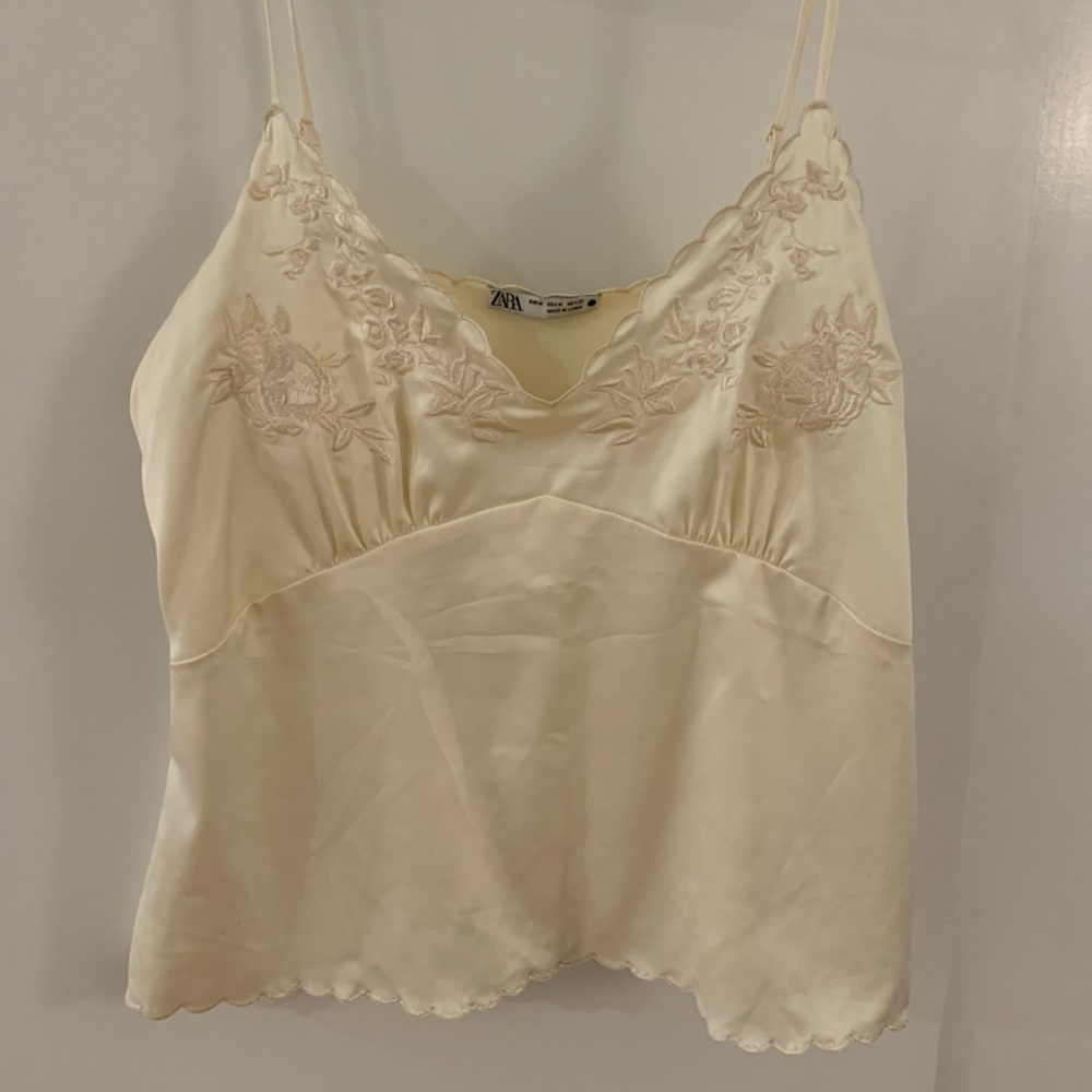 Cream satin/silk like lingerie tank top